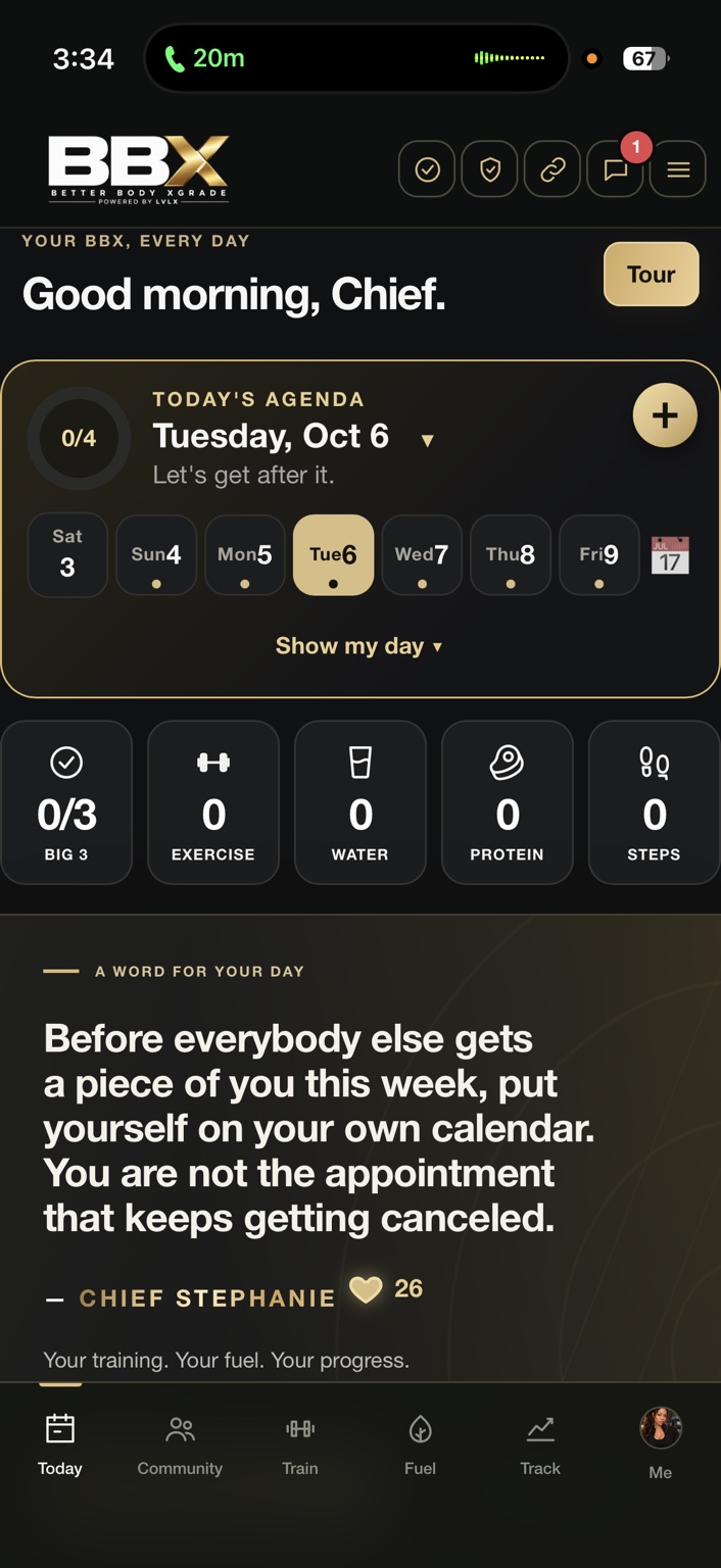 BBX Daily Agenda screen supplied by the owner